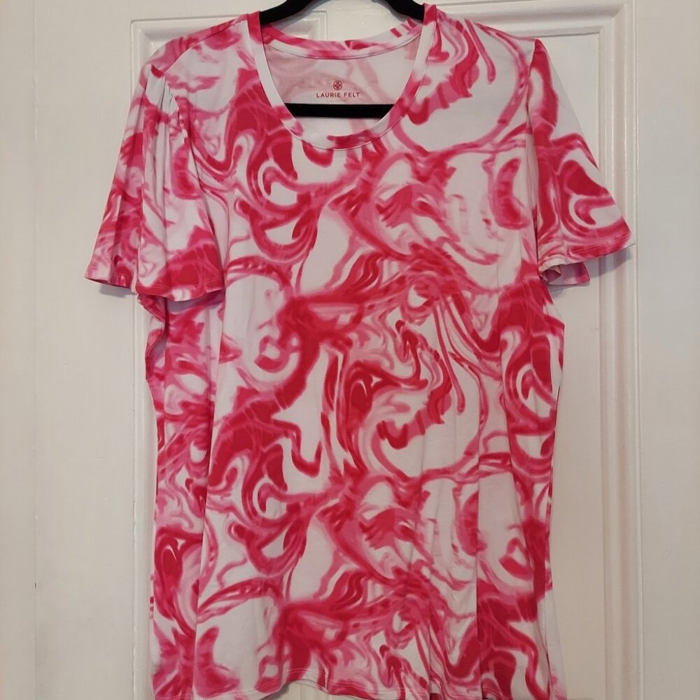 NWOT Laurie Felt White & Pink Flutter Sleeve Tee size L